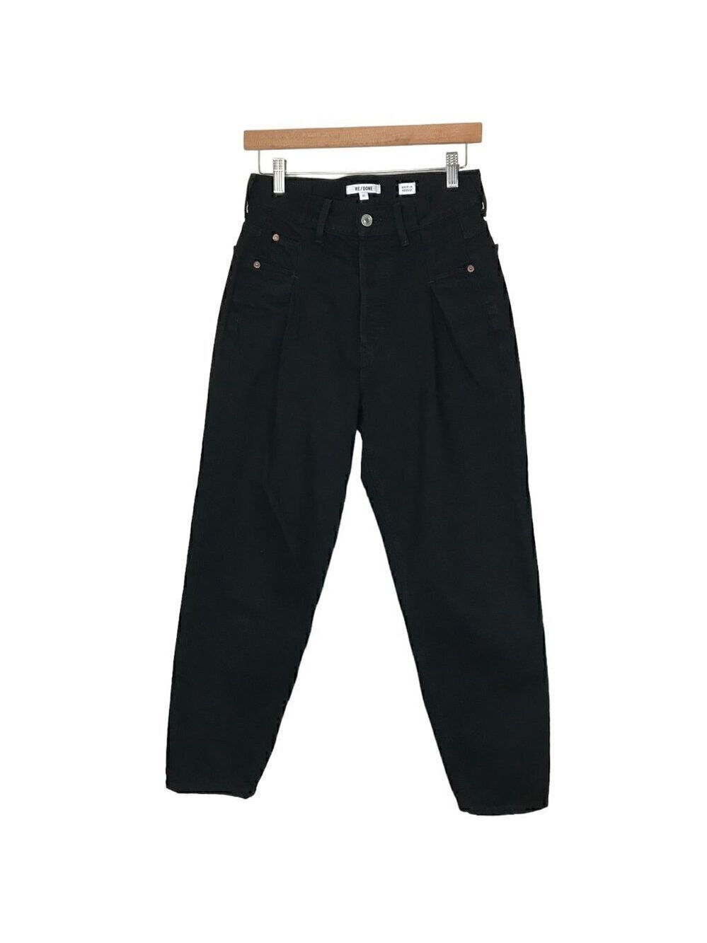 Re/Done Black High Rise With Pleats 5 Pocket Jeans Size 25